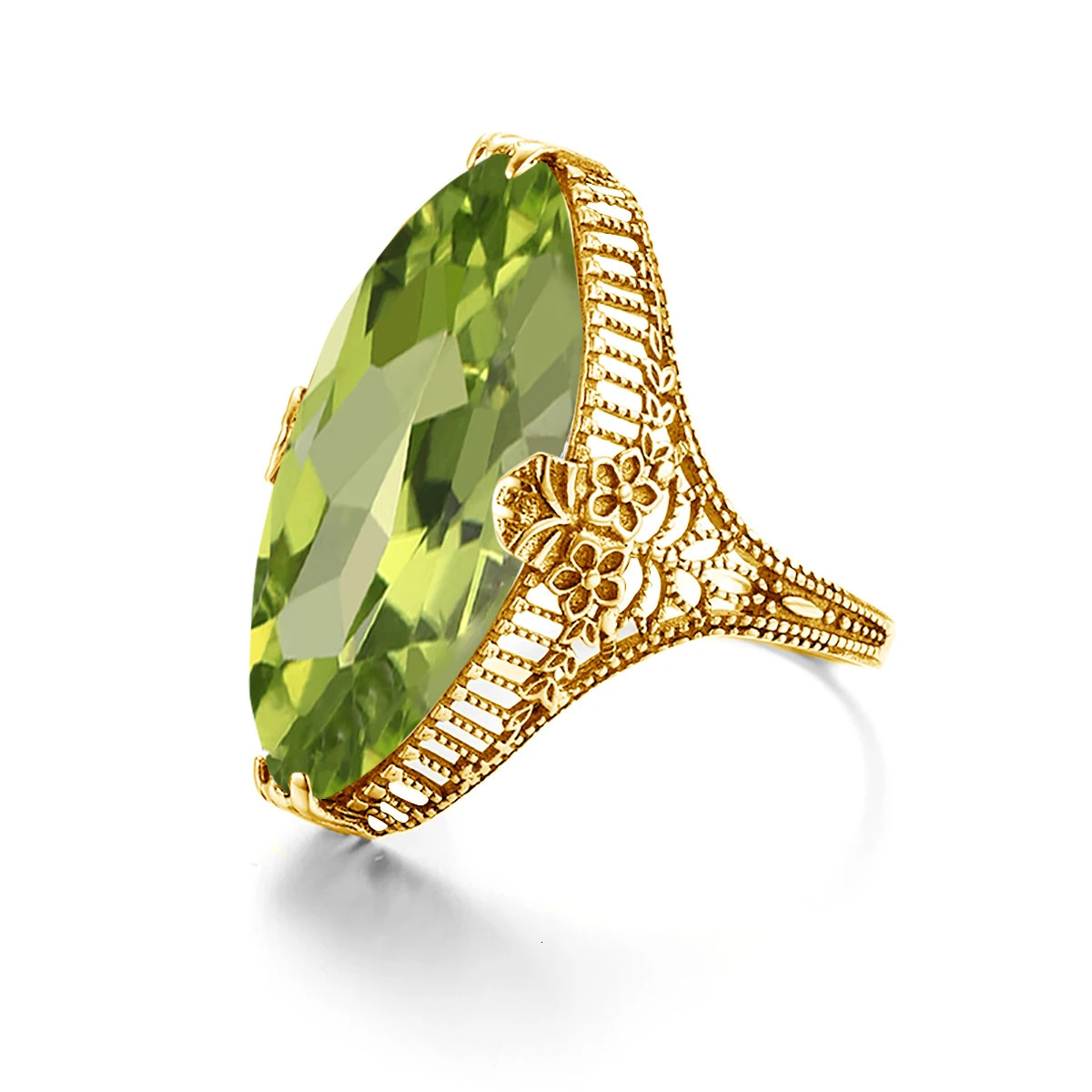 14*26mm Marquise Stone Olive Peridot Ring Gold For Women Trend Jewelry Birthstone Gems Unique Handmade Gift Female Sale 250730