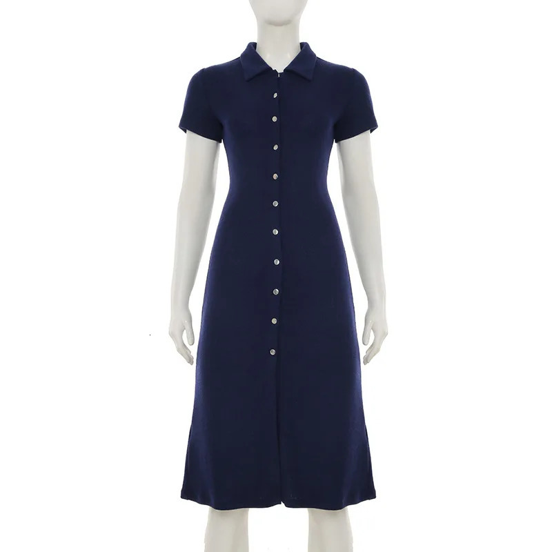 Talenza Knit Slim Long Dress Women Solid High Waist Slim Single Breasted Long Dress Fashion Lapel Casual Office Lady Knit Dress 250805