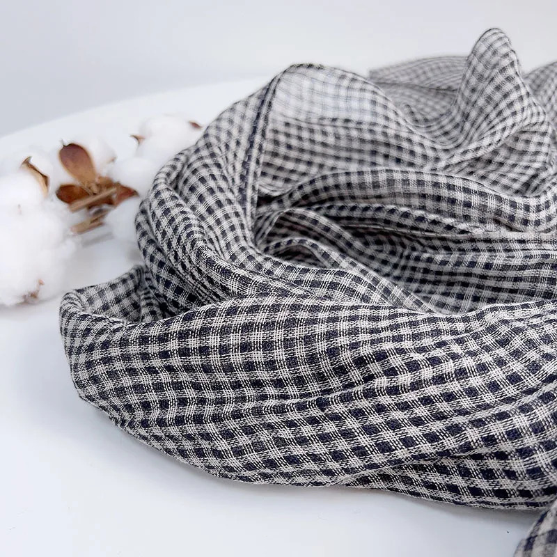 SpringSummer Small Plaid Tassel Linen Scarf 250806