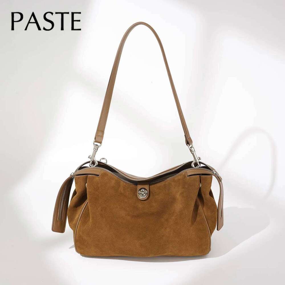Noble Ins Chic Design High Quality Long-Handle Casual Tote Winter Kakhi Coffee Color Matte Suede + Cow Leather Women Handbag 20250805