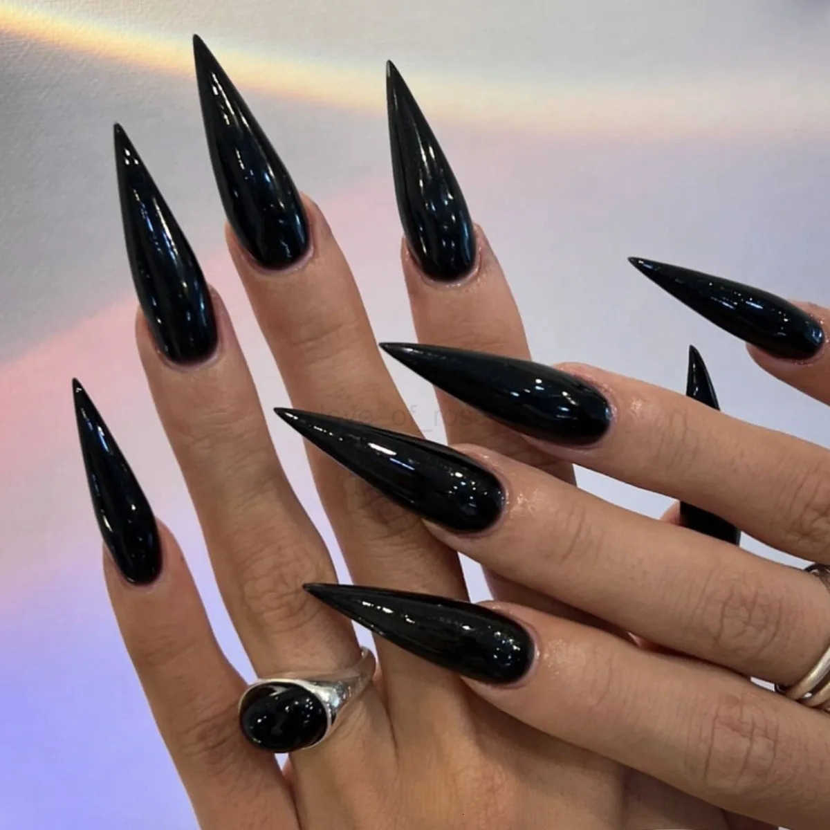 Black Halloween Nails Press On Stiletto Fake Nails Web Designs Long Coffin Ballerina Wearable False Nail For Women 24pcs Z250807