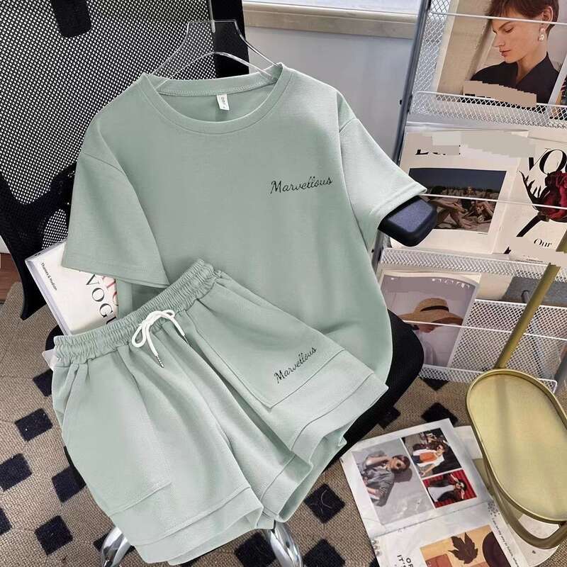designer leisure Women's Clothing Version Loose Versatile Short Sleeved Shorts Fashionable Two Piece Suit