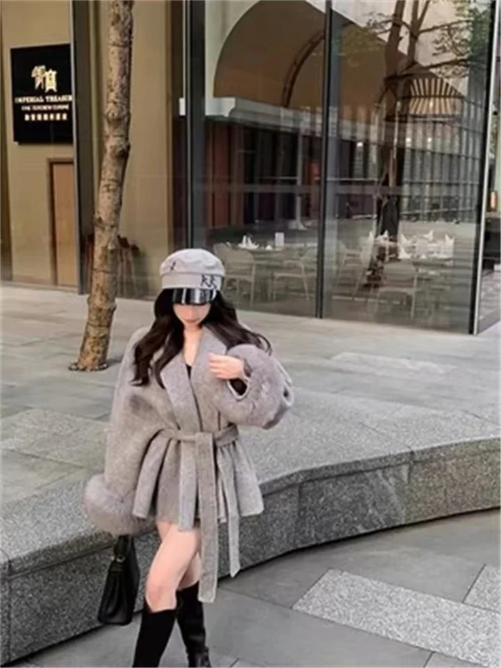 Grey Tie Waist Collection Woolen Coat Womens Autumn and Winter Long Sleeved Loose High-end Cape Coat Medium Length Top 250805