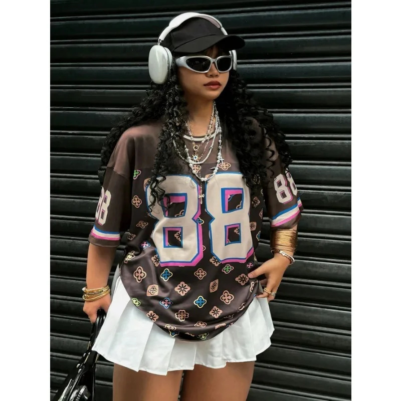 selling Outdoor Sports Plus Size Womens Summer Letter Printing Round Neck Short Sleeve Casual Fashion Trend Tshirt 250807