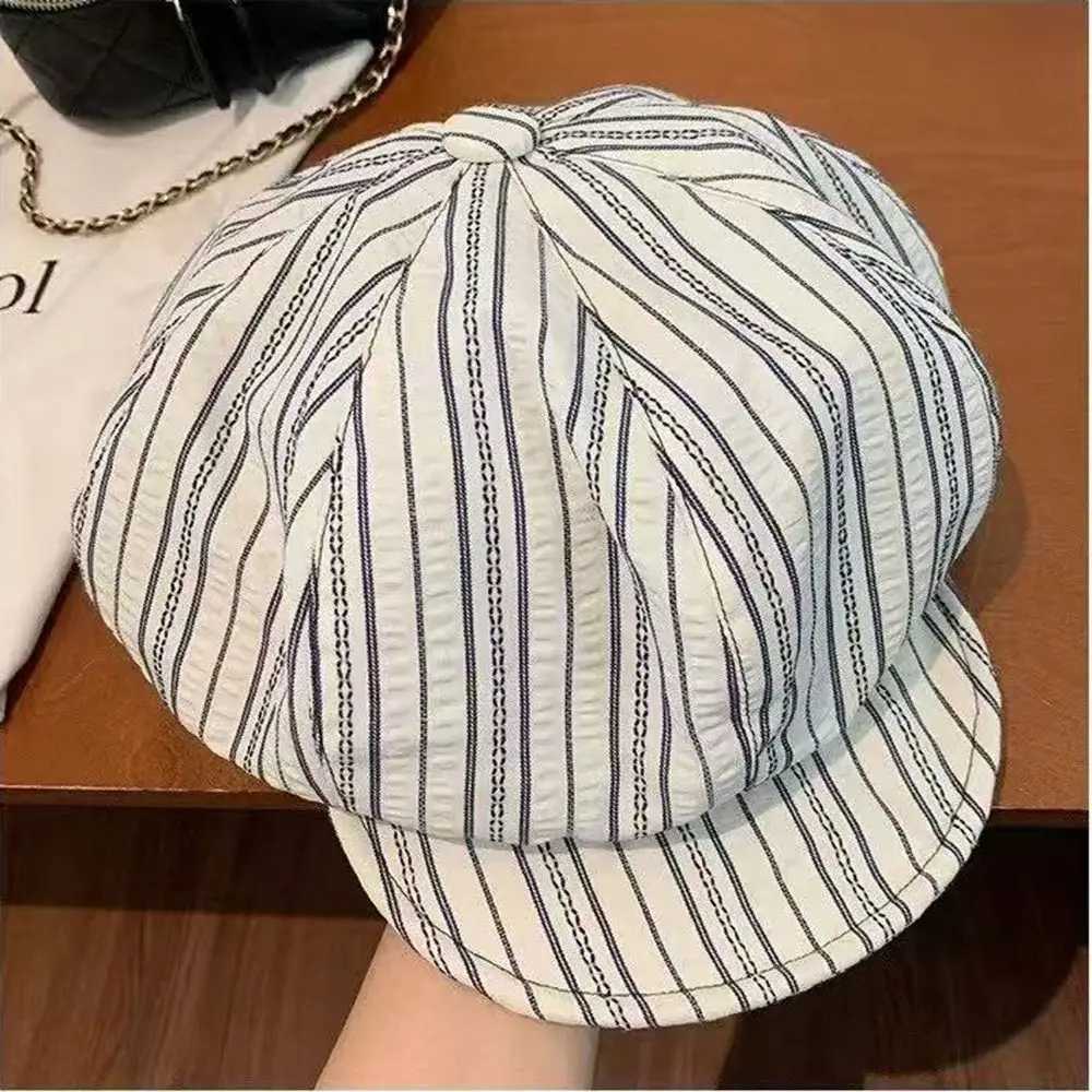 New Spring Summer Striped Berets Thin Y2k Octagonal Hat Casual Sunscreen Painter Cs Female XJ250807
