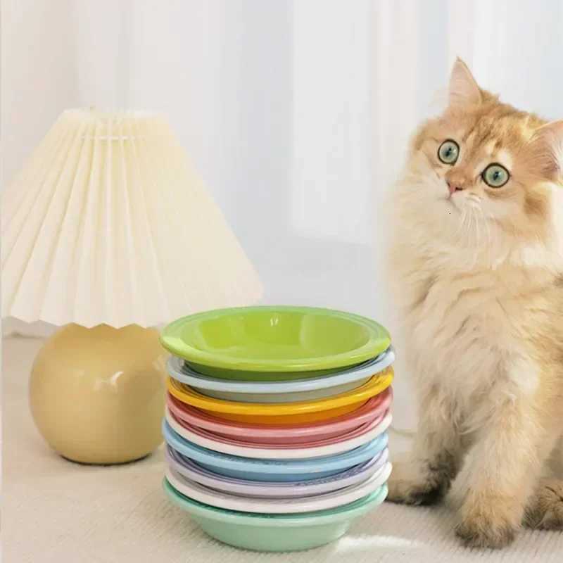 Extra Wide Raised Cats Food BowlElevated Pets Bowls Anti-Vomiting Cat Feeder Whisker Stress-Free Dog Ceramic Cat Feeding Bowls Y250806