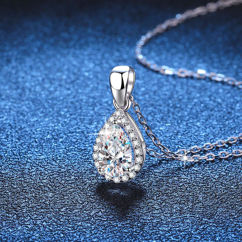 Iced Out VVS Pendant for Women, Light Micro Paved Full Dia Water Drop Pendant, 1 ct D Color Moissanite Necklace