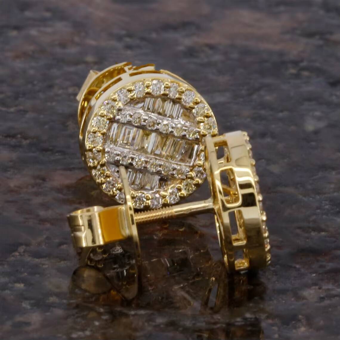 Moissanite Earrings 925 Sterling Silver Prong Setting Baguette Diamond Gold Plated Hiphop Cluster Studs Earrings