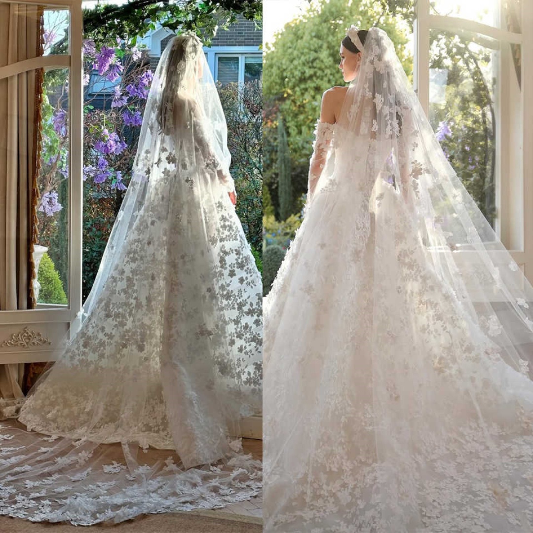 Princess Bridal Veils Women One Layer Full 3D Appliques Soft Tulle Wedding Veils Bride Wedding Accessories Customized