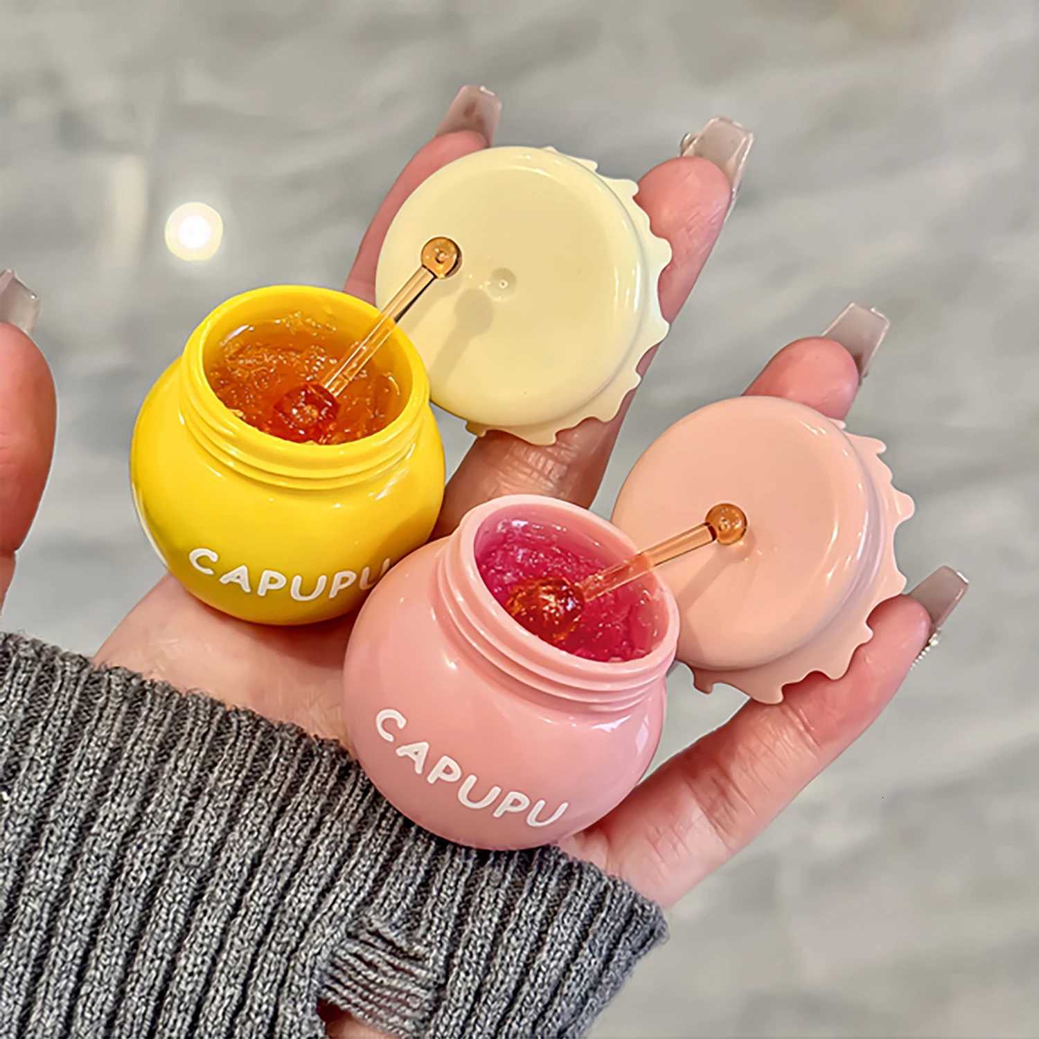 1Pcs Peach Jelly Lip Balm Clear Moisturizing Hydrating Reduce Lip Lines Honey Lip Oil Fruit Lipstick Lips Care Makeup CosmeticsXJ250807