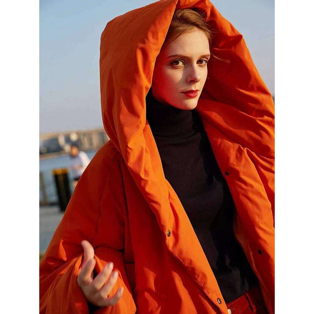 Designer Clothing 2025 Winter New Hooded Long Sleeve Warm Coats Women's Parkas Fashion Tide Loose Fluffy Orange Red Oversized Down Jacket