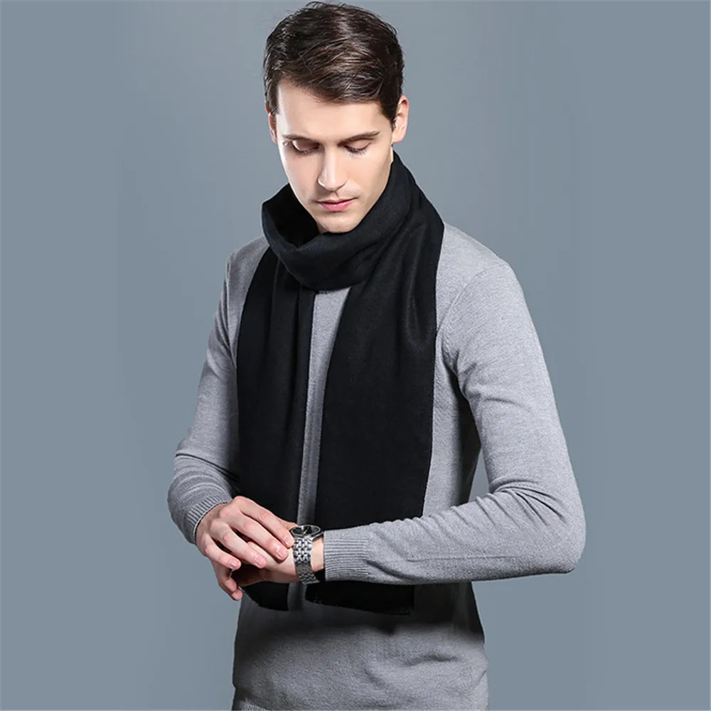 Fashion Men Soild Color Cashmere Scarf Winter Thicken Warm Pashmina Shawl Man Black Gray Casual Scarves Tassel Foulard Bufanda 250806