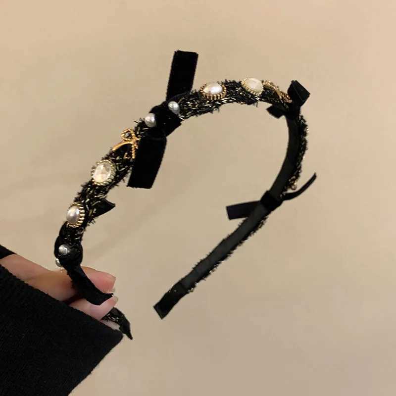 Rose Black Veet Hair Bands For Women Classic Popular Korean Design Lia Pearl Ribbon Dr Wr Band Wholes Y250807