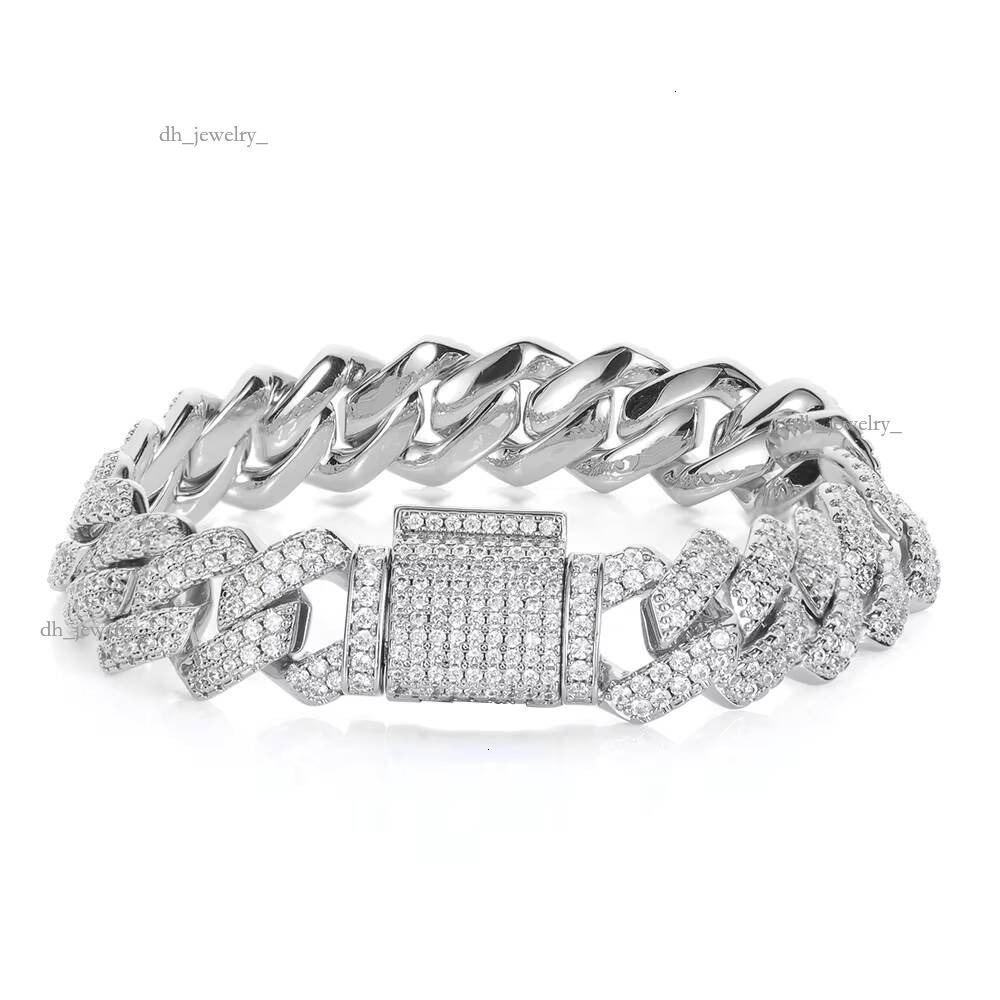 10 MM Hip Hop Sterling Sier Cuban Link Chain Bracelet Iced Out Moissanite Can Pass Dia Test Fine Jewelry for Men Women