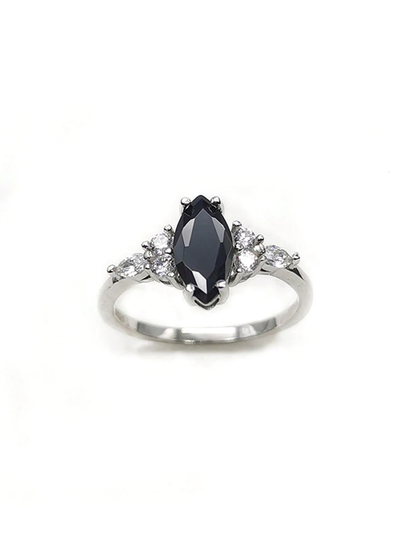 S925 Sterling Silver Ring Oval Black Agate Set with Diamond Simple in Europe and America Prom Party Style Fashion Women 250730