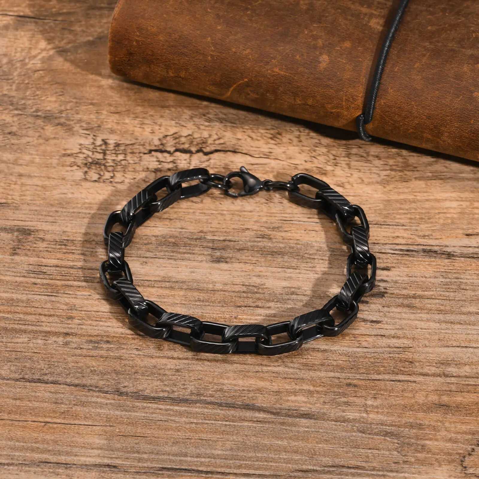 Stainless Steel Rectangular Chain Bracelet for Men Boys Chunky Black Chain Link Bracelet Hip Hop Rock Punk Jewelry W250807