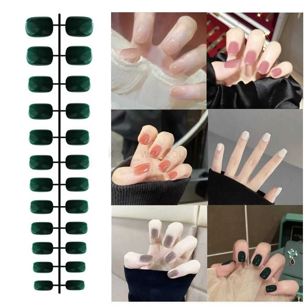 24Pcs Solid Color Fake Nails Mini Bright Short Square Head False Nails Detachable Wearable Full Cover Manicure Press-on Nails M250807