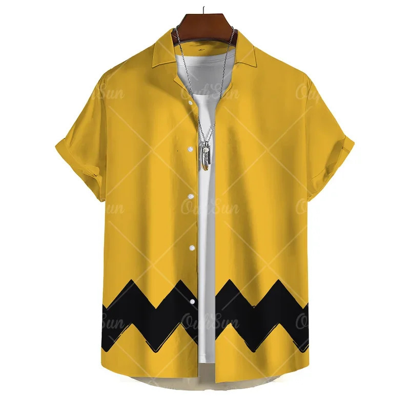 Fashion Yellow Oversized Hawaiian Social Shirt For Men Camisas Casuais Mens Summer Clothing 3d Print Short Sleeves Top Blouse 250807