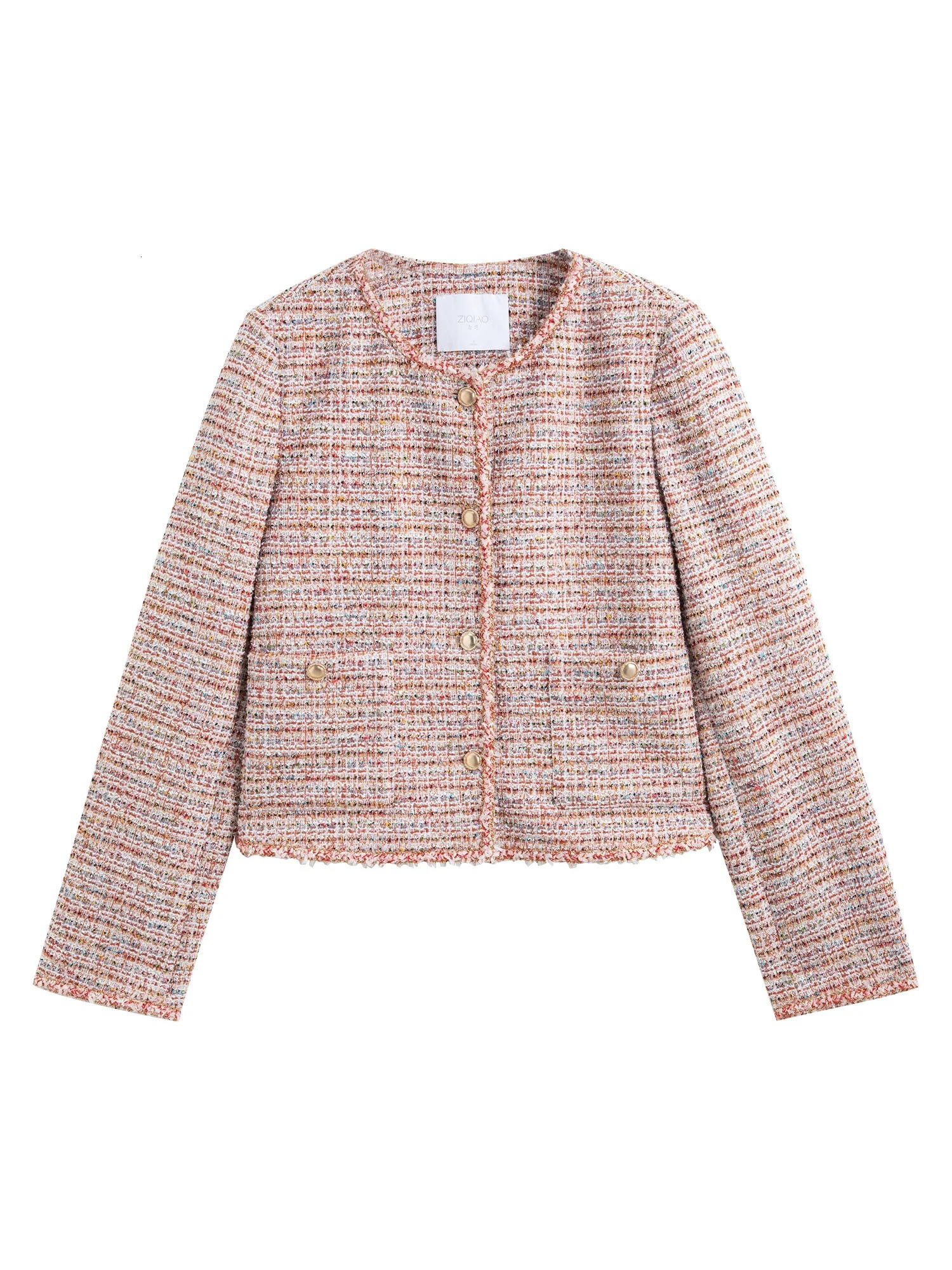 Spring Casual Short Coats Front Shoulder Round Neck Pink Jacket 25ZQ91184 250728