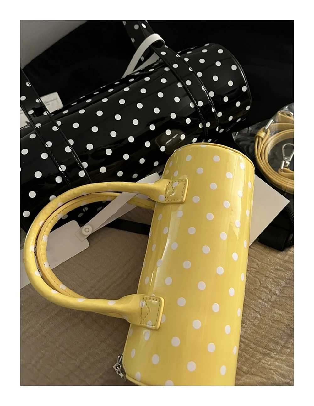 Korean Style Cute Polka Dot Round Cylinder Handbag Womens Unique Design Trendy Shoulder Bag Female Commuting Crossbody Bags Z250807