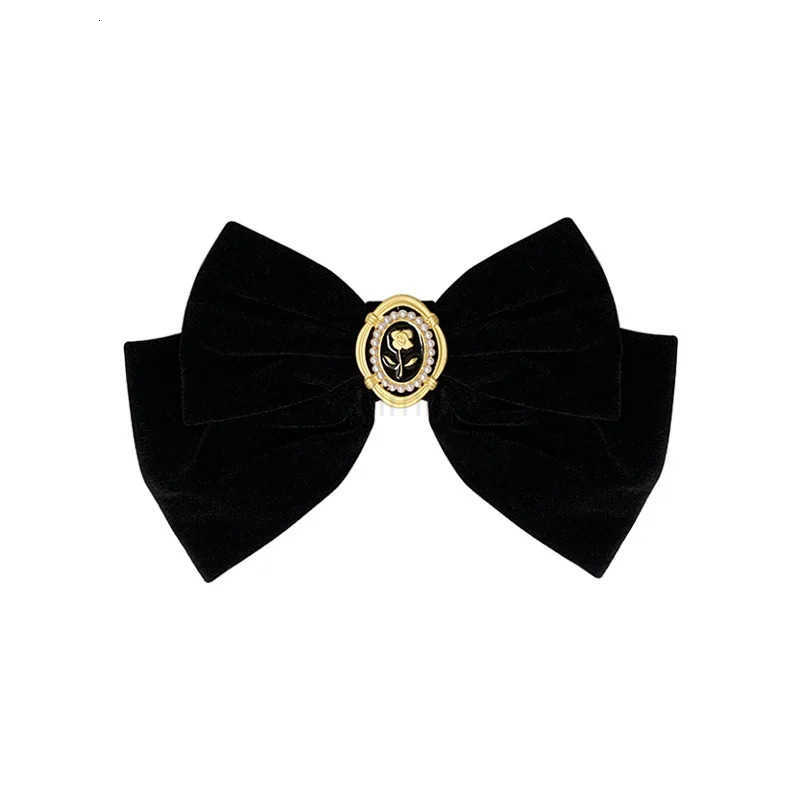 New Black Velvet Bow Hair Pins Elegant Fabric Alloy Roses Hair Clips for Women Fashion Ponytail Barrette Hair Accessories U250807