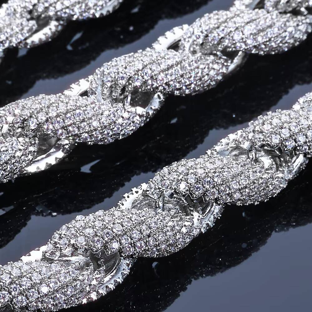 Mens Luxury Twisted Rope Chain Necklace 8/10mm Full Cubic Moissaniteia Iced Out Hip Hop Fine Jewelry