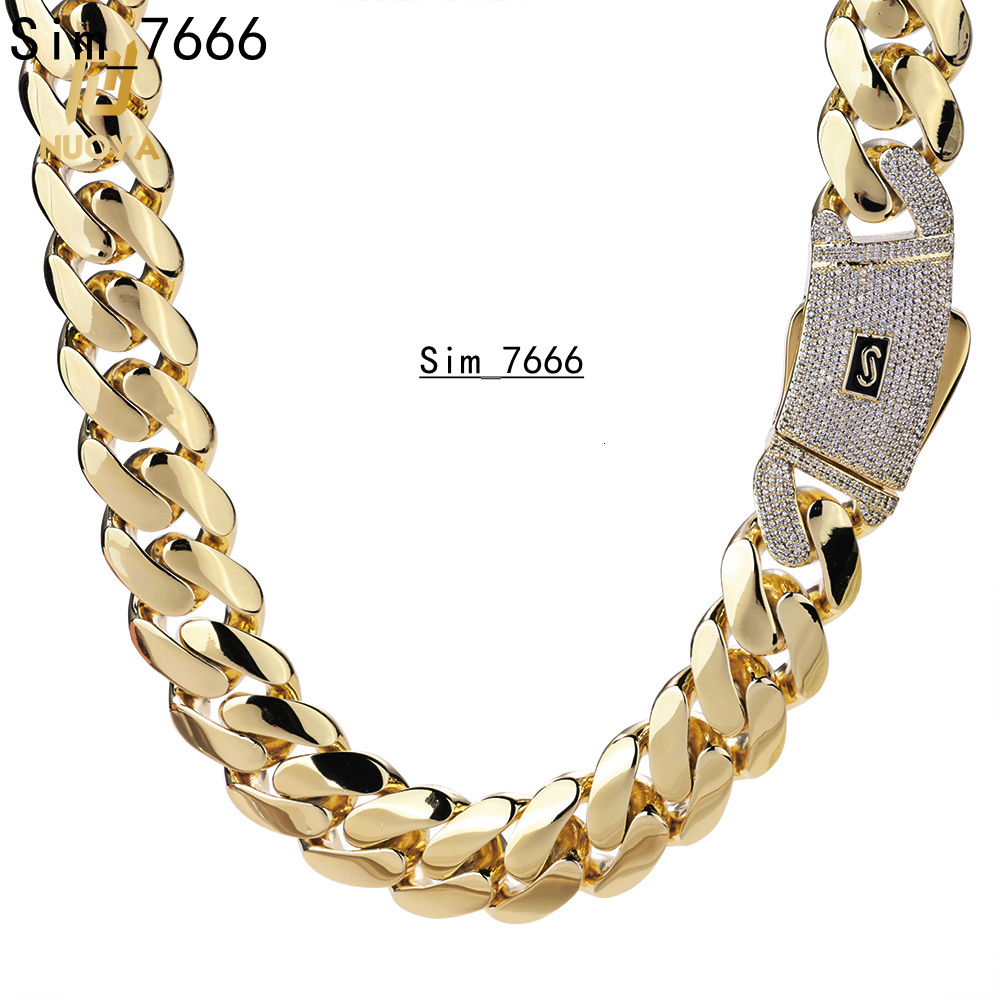14K/18K Gold Plated Thick Solid Cuban Link Chain Hip Hop Jewelry Iced Diamond Clasp Flat Miami Cuban Link for Men Women