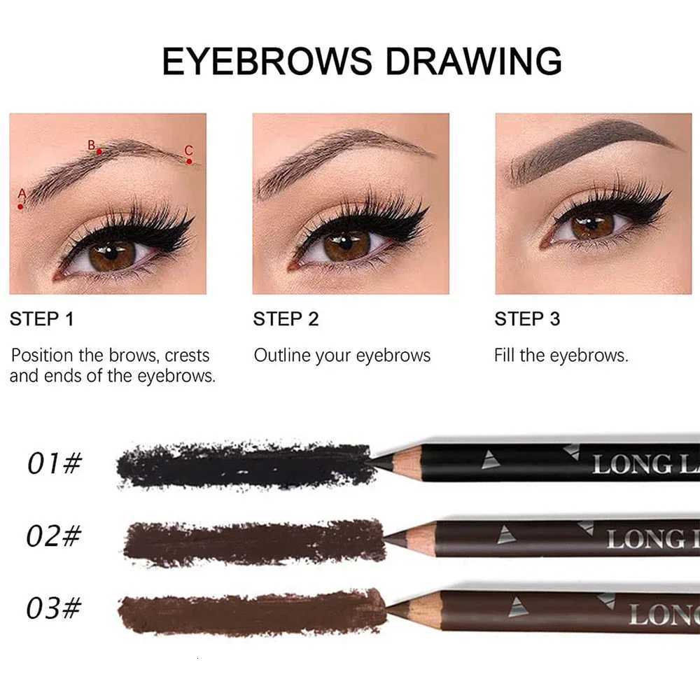 6/12Pcs Waterproof Eyebrow Pencil Easy Color Natural Black Brown Eyeliner Makeup Pen Cosmetic Beginner Practice Eyebrow Beauty Tools W250807