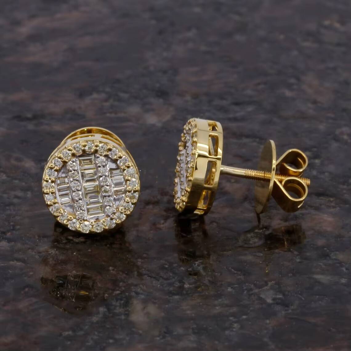 Moissanite Earrings 925 Sterling Silver Prong Setting Baguette Diamond Gold Plated Hiphop Cluster Studs Earrings