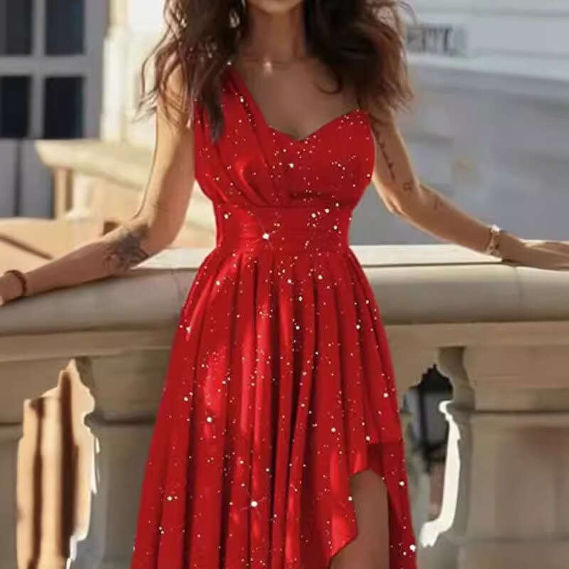 New Women's Elegant Asymmetric Shoulder High Waist Long Skirt Irregular Dress B5 h7