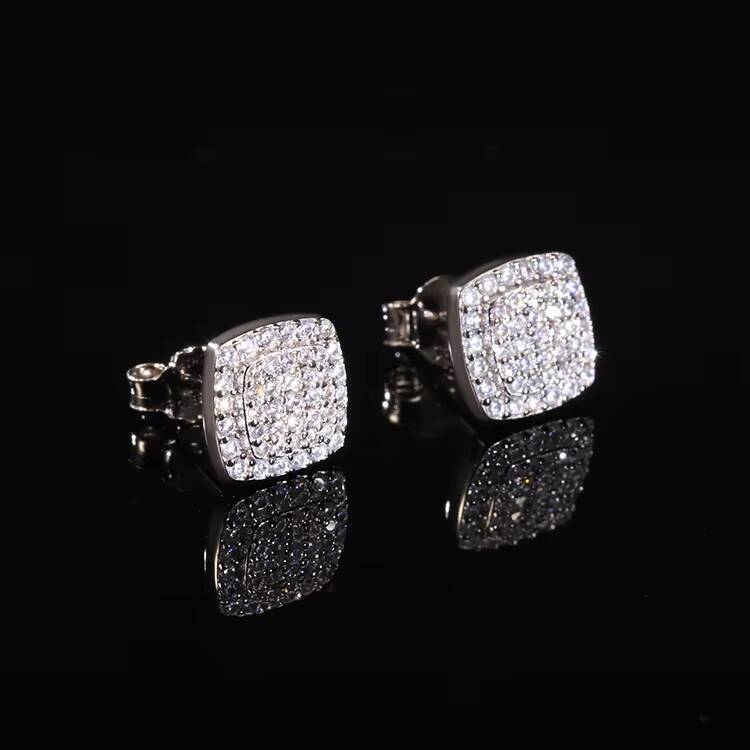 XingGuang Square Shape D Moissanite Fashion Jewelry 925 Sterling Silver Earrings Moissanite Diamond Stud Earrings