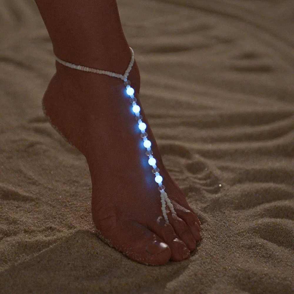 New Summer Glow In The Dark Beaded Toe Ring Anklet Adjustable Bohemian Braided Foot Jewelry Vacation Accessories For Women Y250805