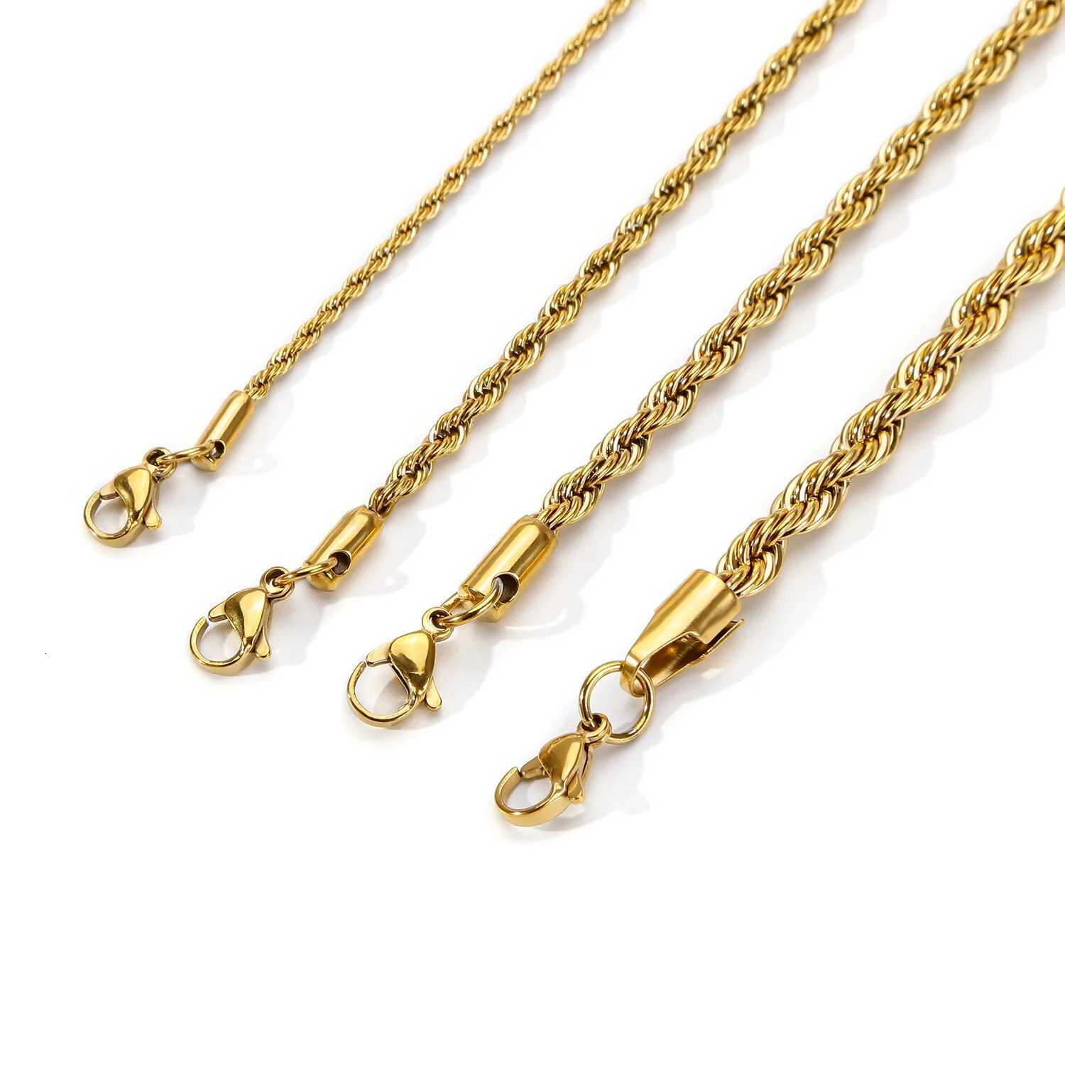 3mm Vintage Stainless Steel Twists Chain Men Bracelet 17CM Rock Gold Color Bracelet For Women Fashion Men Jewelry W250807