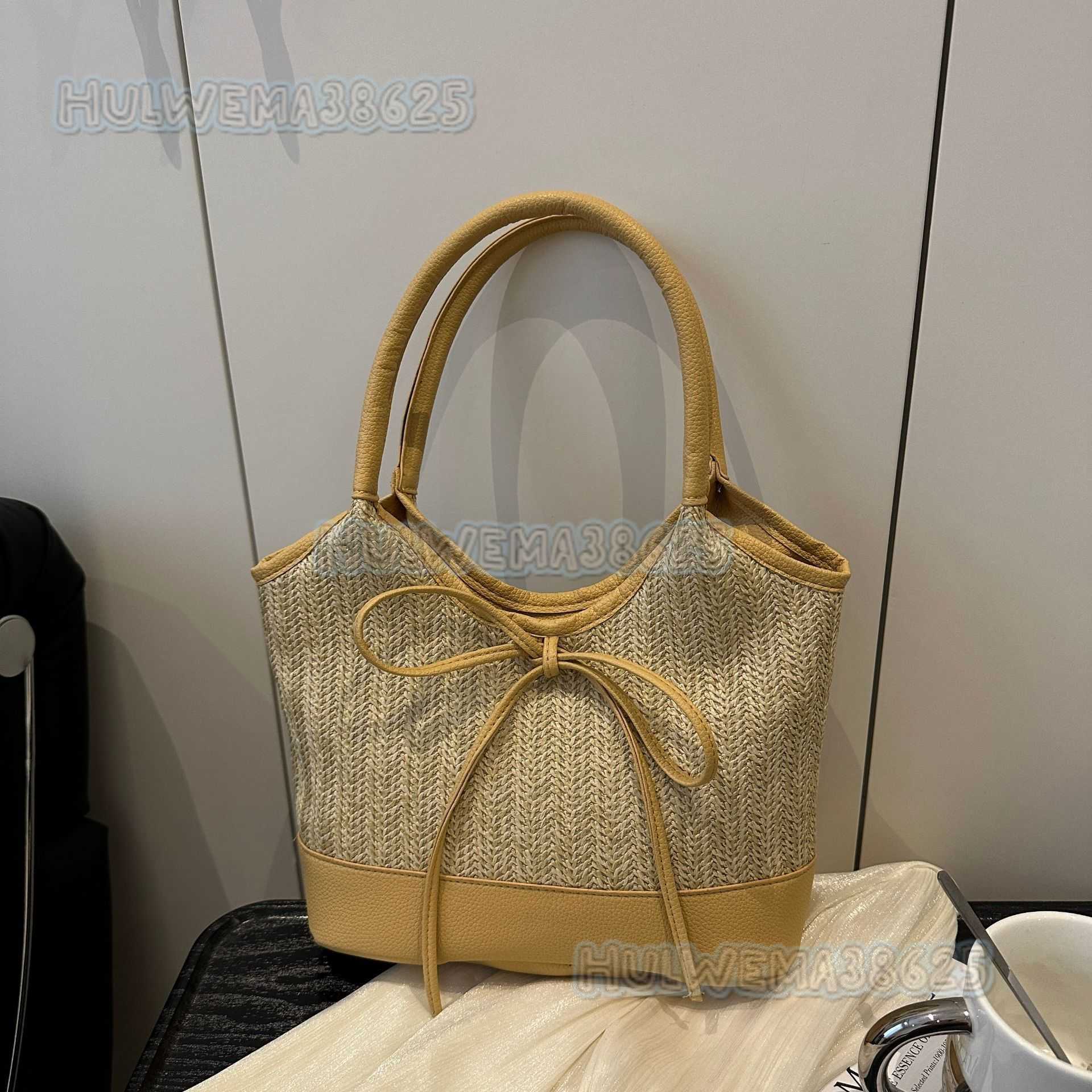 Summer 2025 Bowknot Underarm Bag for Women Fashionable Casual Large Capacity Handbag Niche Straw Woven Color-block Shoulder Bag H250806
