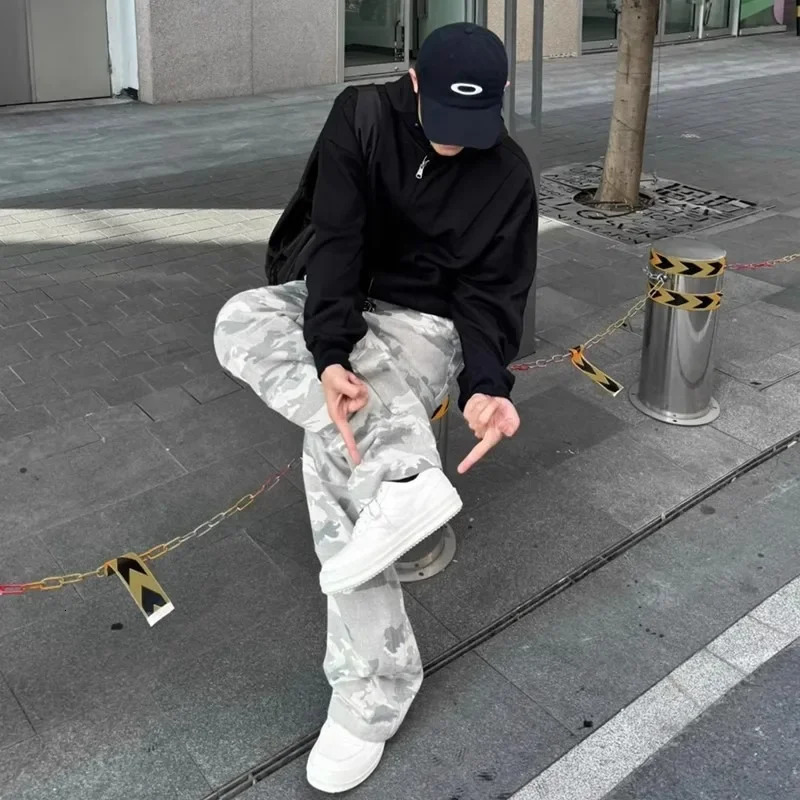 Camouflage Work Pants for Men and Women American High Street Hip-hop Jeans Paratroopers Pants Wide-leg Straight-leg Casual Pants 250805