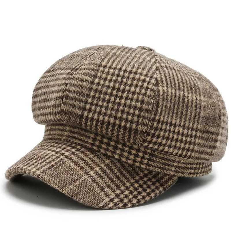Panamawomens Houndstooth Octagonal Beret Duck Tongue Painter Hat Fashion Outdoor Elegant Retro C H114 Boina Gorras XJ250807