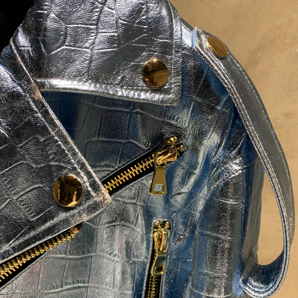 Shinny Leather Jackets Women Sheepskin Coats Women Natural Lambskin Clothes 23010 250804