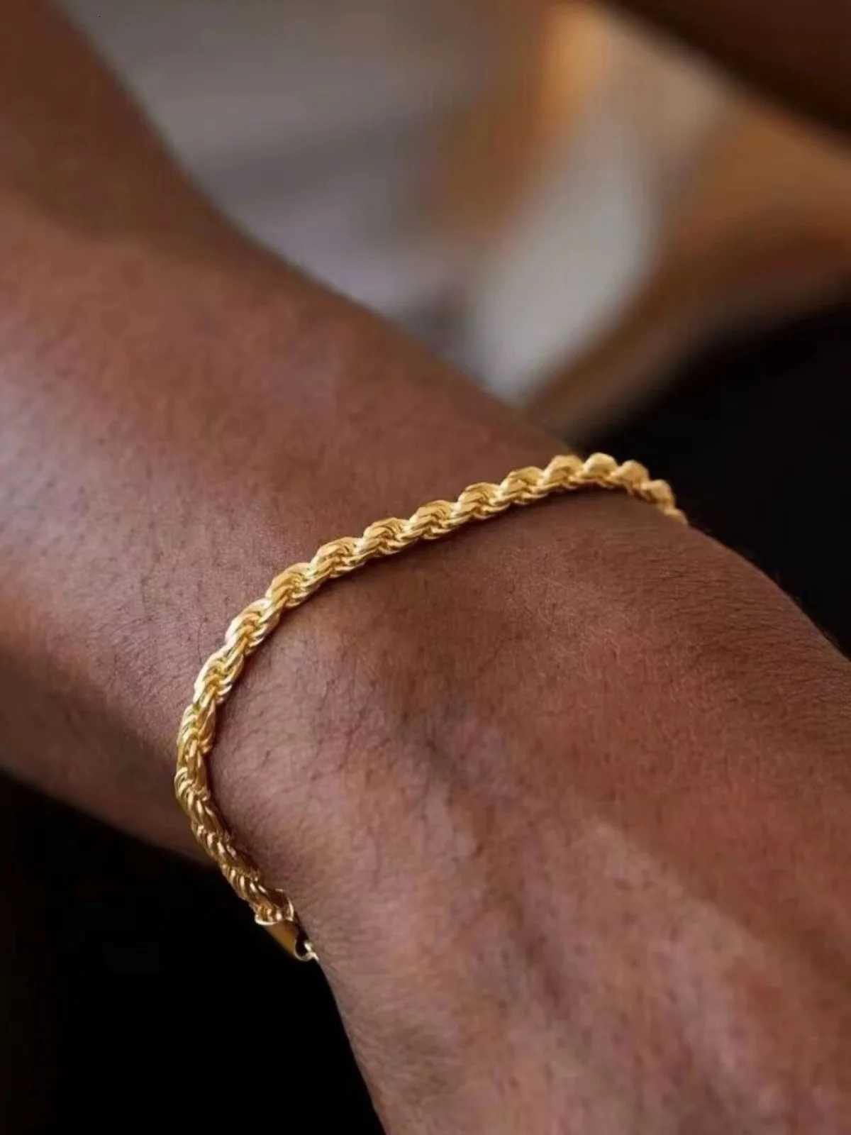 3mm Vintage Stainless Steel Twists Chain Men Bracelet 17CM Rock Gold Color Bracelet For Women Fashion Men Jewelry W250807