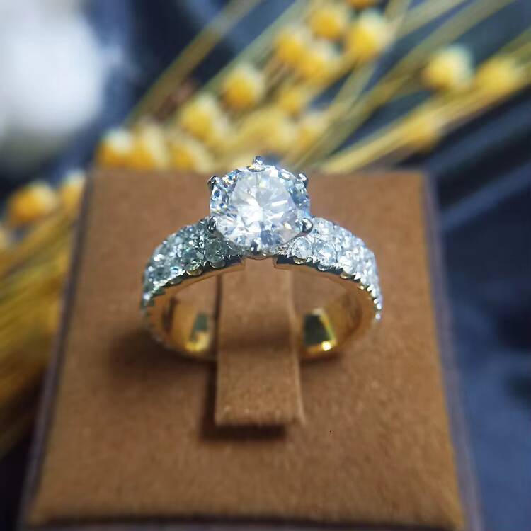 Custom Handmade Deluxe Wide Band 2CT Moissanite 14K Yellow Gold Wedding Ring Fine Jewelry Diamond Rings