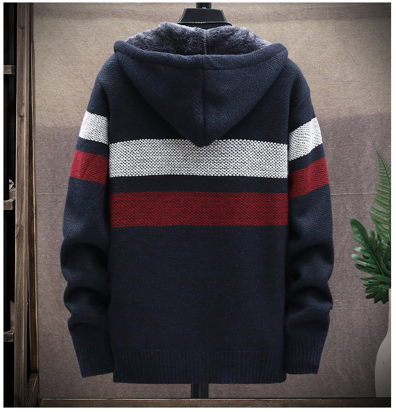 2025 men's jacket autumn and winter new products men's plus velvet thick color matching hooded sweater jacket jacket