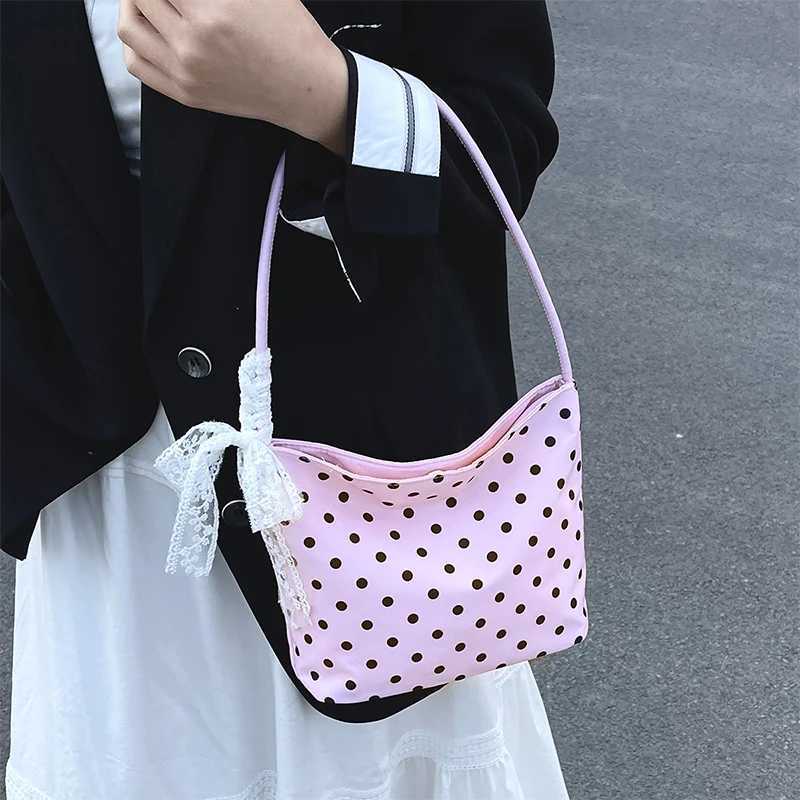 Pure Color Polka Dot Handbag Shoulder Bag Women Nylon Underarm Bags Chic Bucket Bag Trendy Korean Style Tote Bag Handbag Z250807