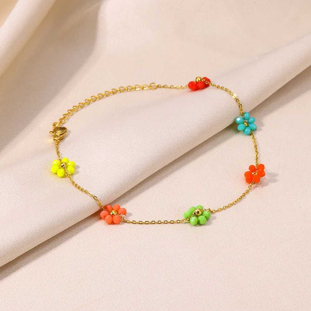 Devil Eye Anklet Colorful Flower Ankle Beads Anklets For Women Stainless Steel Jewelry New In 2024 Foot Women Y250805