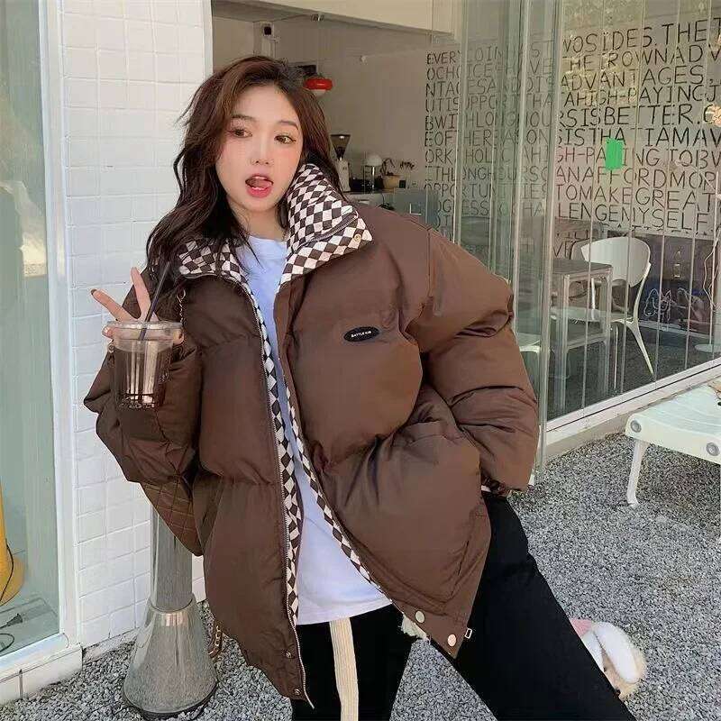 Designer Clothing 2025 New Winter Down Cotton Jacket Women Zipper Loose Padded Coat Female Solid Thickening Warm Puffer Parkas Jackets Black White