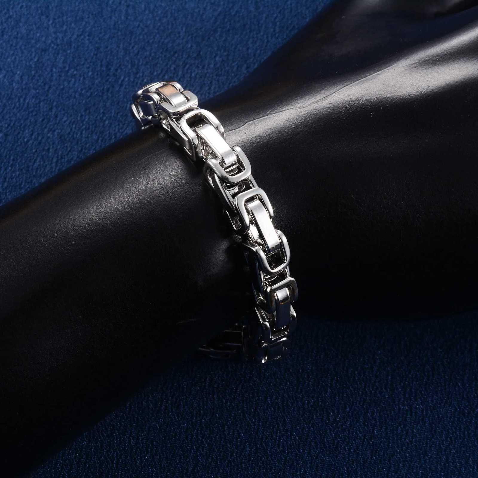 6mm 23cm Cool Stainless Steel Byzantine Chain Bracelet for Men Chunky Punk Rock Boy Hand Chain Anklet Wristband Metal Jewelry W250807