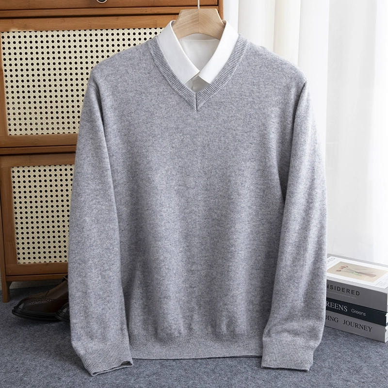 Wool Mens Sweater V-neck Knitted Long Sleeved Pullover Solid Color Casual Fashion Male Spring Cashmere Sweater 240808