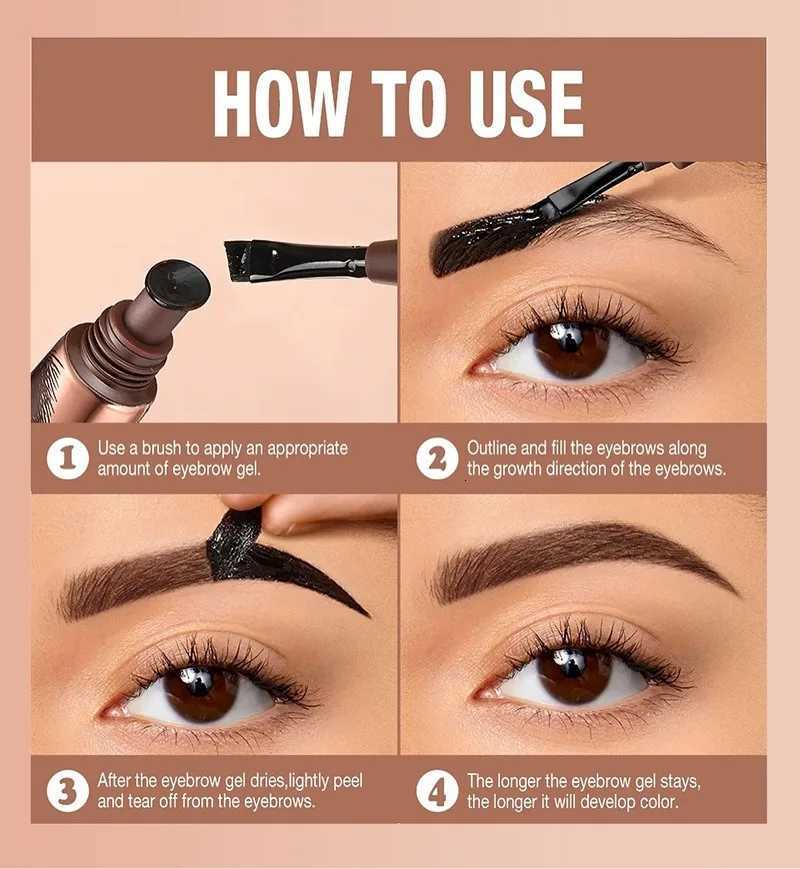 2 in 1 Last Up to 5 Days Tear-off Eyebrow Dyeing Cream with Brush - Waterproof Film-form Natural Wild Eyebrow Makeup Semi-permanent W250807