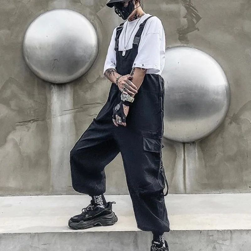 Mens Jumpsuit Womens Suspenders Hiphop Overalls Pants Male Loose Casual Long Trousers Solid Color Pockets Cargo 250804