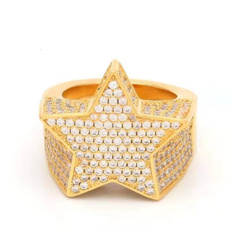 HanHan European and American Five-Pointed Star Full Ring Mens Micro Zircon Hip Hop Trend Ring Fine Jewelry