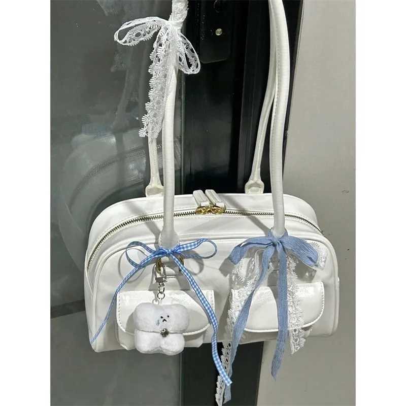 JIAERDI White Bowling Bag Purse Women Hot Leather Pocket Chic Casual Handbag Female Vintage Shoulder Bags AESThetic Z250807