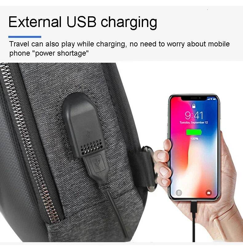 USB Charging Fashion Streetwear Sling Pack Crossbody Motor Cycling Backpack College Student Unisex Running Chest Bag for Men high-quality